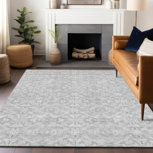 HomeRoots 5' X 8' Silver and Gray Medallion Area Rug - Stain-Resistant, UV Protected, Easy Care for Homes 665166