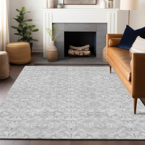 HomeRoots 5' X 8' Silver and Gray Medallion Area Rug - Stain-Resistant, UV Protected, Easy Care for Homes 665166