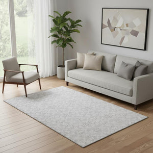 HomeRoots 5' X 8' Silver and Gray Medallion Area Rug - Stain-Resistant, UV Protected, Easy Care for Homes 665166