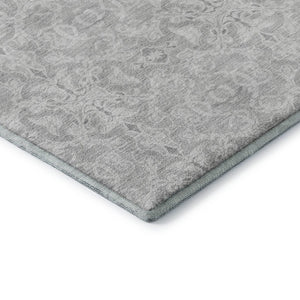 HomeRoots 8' Silver and Gray Medallion Round Rug - Washable, UV-Protected, Durable for High-Traffic Spaces 665167