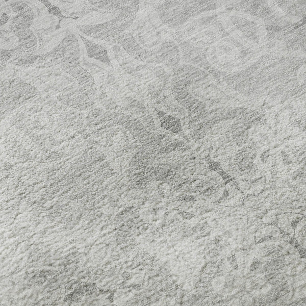 HomeRoots 8' Silver and Gray Medallion Round Rug - Washable, UV-Protected, Durable for High-Traffic Spaces 665167