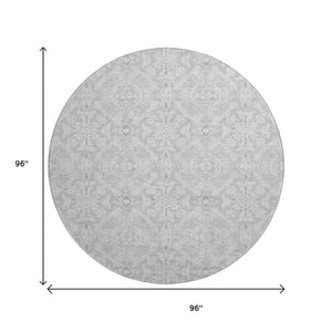 HomeRoots 8' Silver and Gray Medallion Round Rug - Washable, UV-Protected, Durable for High-Traffic Spaces 665167