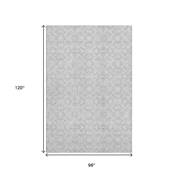 HomeRoots 8' X 10' Elegant Silver & Gray Medallion Area Rug - Washable, UV Protected, Stain-Resistant Design 665168