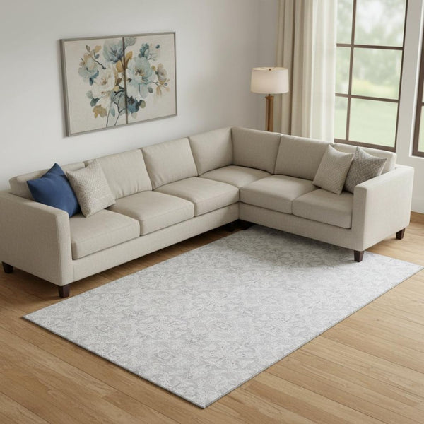 HomeRoots 8' X 10' Elegant Silver & Gray Medallion Area Rug - Washable, UV Protected, Stain-Resistant Design 665168