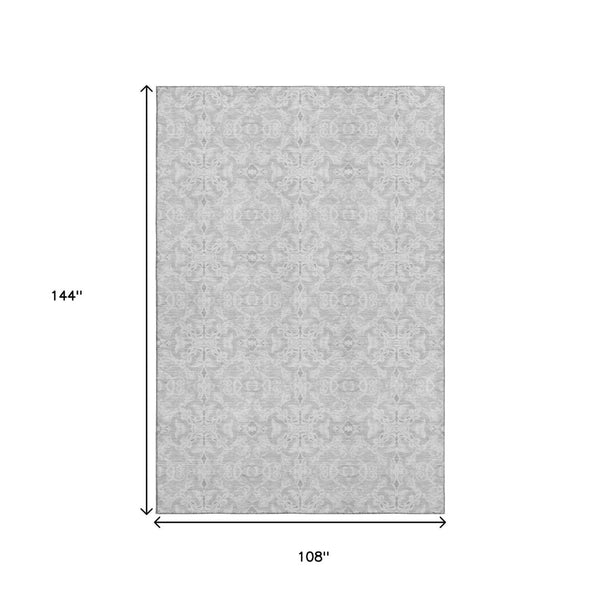 HomeRoots 9' X 12' Stylish Silver & Gray Medallion Area Rug - Washable, UV-Protected, & Stain-Resistant Design 665169