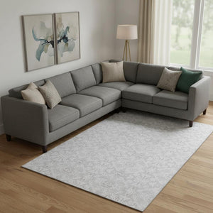 HomeRoots 9' X 12' Stylish Silver & Gray Medallion Area Rug - Washable, UV-Protected, & Stain-Resistant Design 665169