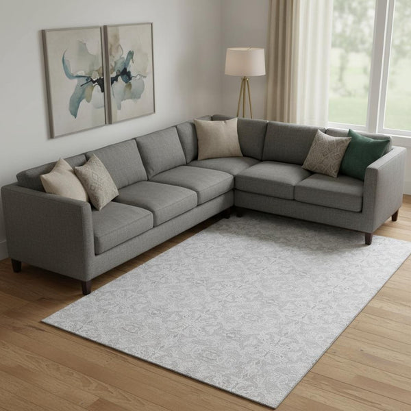 HomeRoots 9' X 12' Stylish Silver & Gray Medallion Area Rug - Washable, UV-Protected, & Stain-Resistant Design 665169