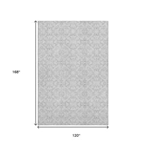 HomeRoots 10' Silver and Gray Medallion Area Rug - Washable, UV Protected, Stain Resistant, and Durable Design 665170
