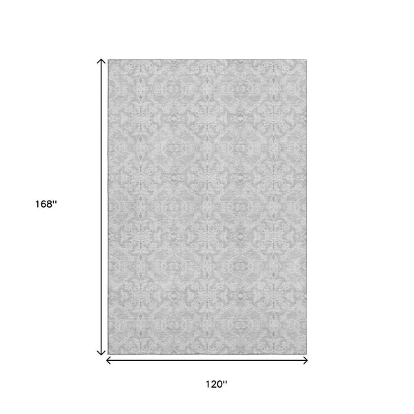 HomeRoots 10' Silver and Gray Medallion Area Rug - Washable, UV Protected, Stain Resistant, and Durable Design 665170