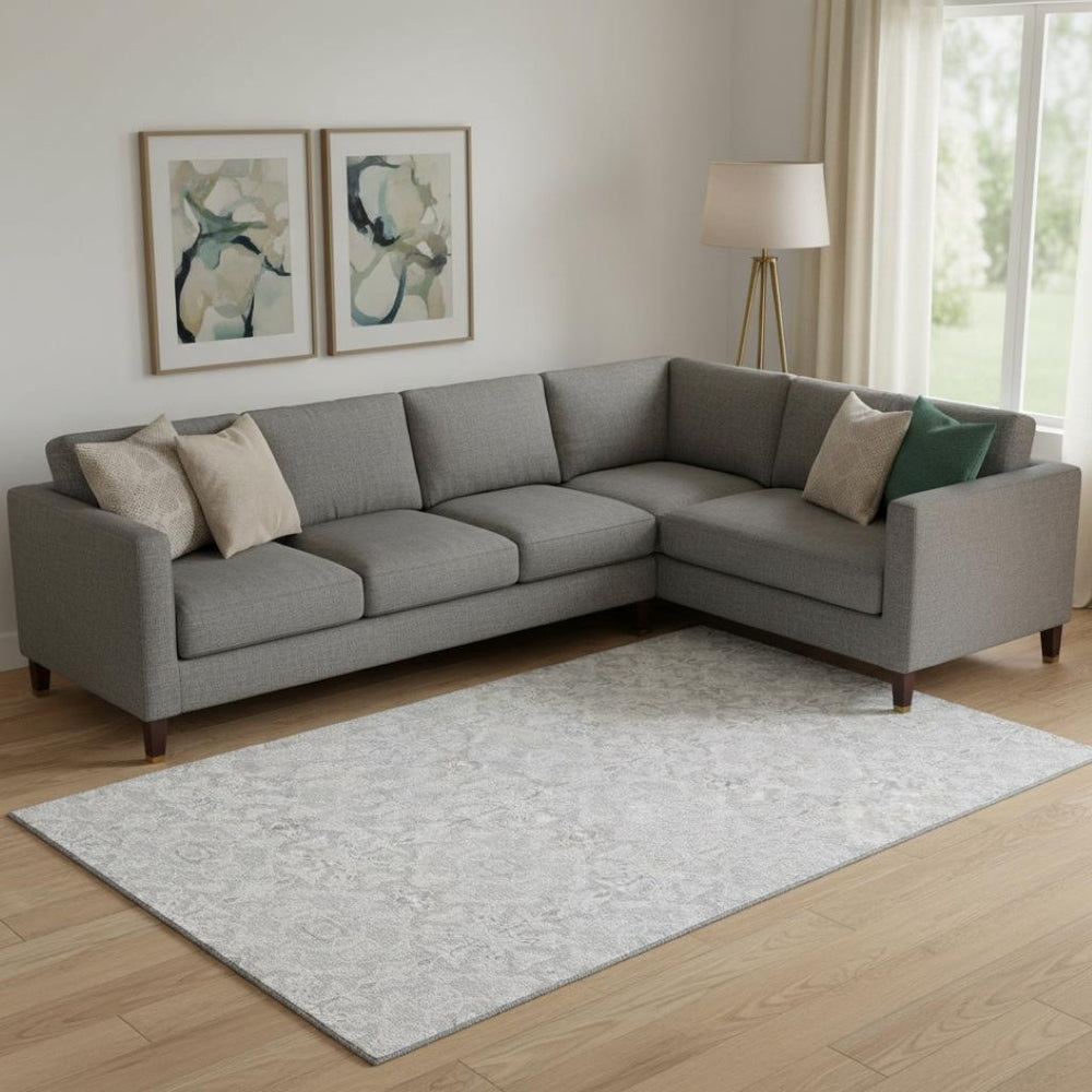 HomeRoots 10' Silver and Gray Medallion Area Rug - Washable, UV Protected, Stain Resistant, and Durable Design 665170