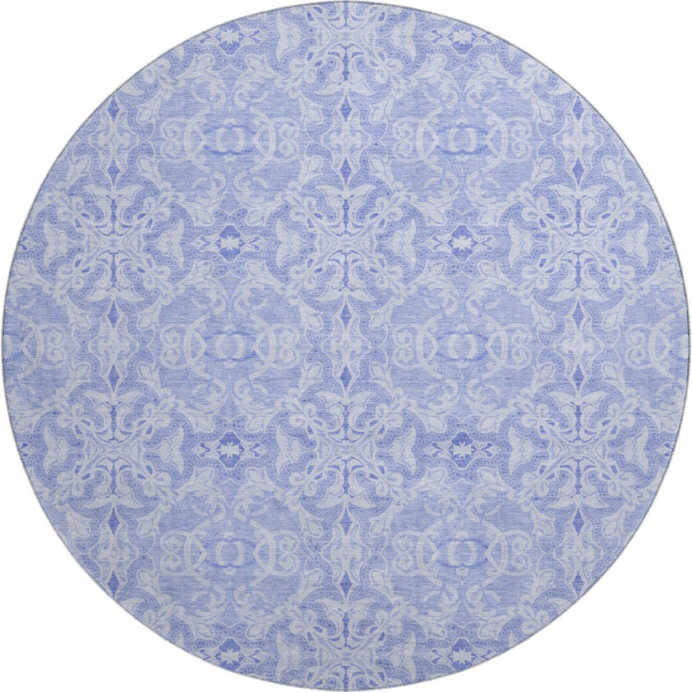 HomeRoots 8' Sky Blue Medallion Round Rug - Washable, UV-Protected, Stain-Resistant for Stylish Living Spaces 665173