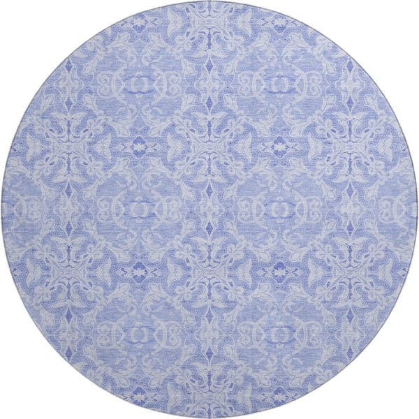 HomeRoots 8' Sky Blue Medallion Round Rug - Washable, UV-Protected, Stain-Resistant for Stylish Living Spaces 665173
