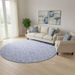 HomeRoots 8' Sky Blue Medallion Round Rug - Washable, UV-Protected, Stain-Resistant for Stylish Living Spaces 665173