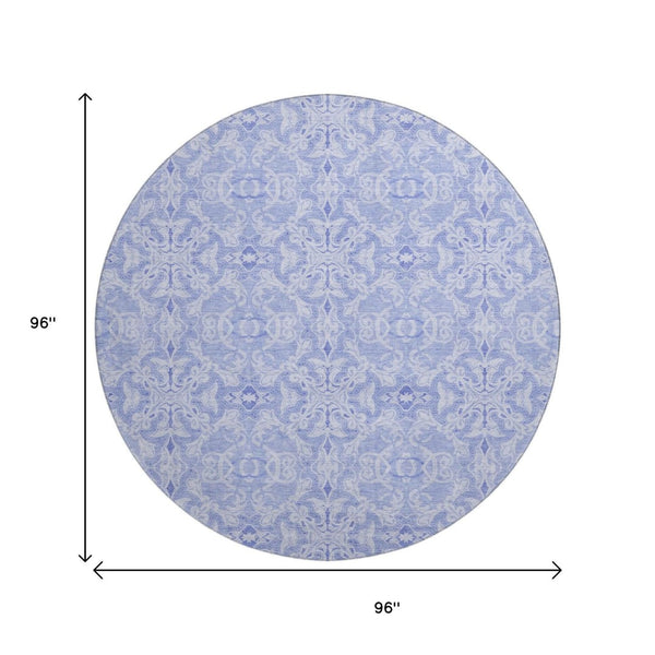 HomeRoots 8' Sky Blue Medallion Round Rug - Washable, UV-Protected, Stain-Resistant for Stylish Living Spaces 665173