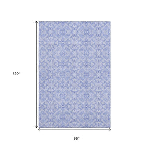 HomeRoots 8' X 10' Sky Blue and Ivory Medallion Area Rug - Stylish, Washable, UV-Protected for High-Traffic Spaces 665174
