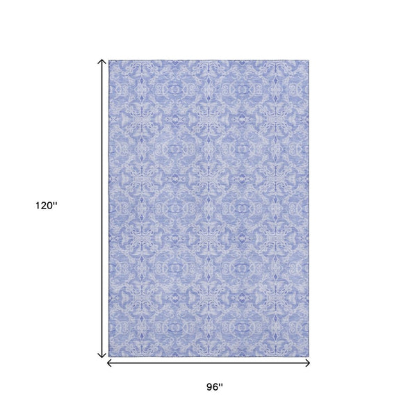 HomeRoots 8' X 10' Sky Blue and Ivory Medallion Area Rug - Stylish, Washable, UV-Protected for High-Traffic Spaces 665174