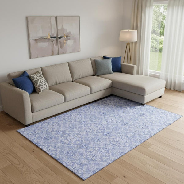 HomeRoots 8' X 10' Sky Blue and Ivory Medallion Area Rug - Stylish, Washable, UV-Protected for High-Traffic Spaces 665174
