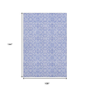 HomeRoots 9' X 12' Sky Blue & Ivory Medallion Area Rug - Washable, UV-Protected, Stylish & Durable Design! 665175