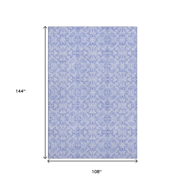 HomeRoots 9' X 12' Sky Blue & Ivory Medallion Area Rug - Washable, UV-Protected, Stylish & Durable Design! 665175