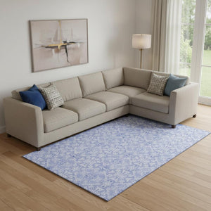 HomeRoots 9' X 12' Sky Blue & Ivory Medallion Area Rug - Washable, UV-Protected, Stylish & Durable Design! 665175