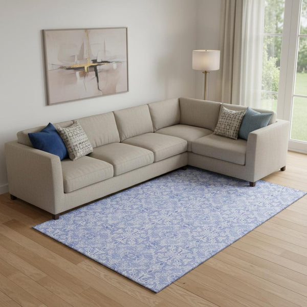 HomeRoots 9' X 12' Sky Blue & Ivory Medallion Area Rug - Washable, UV-Protected, Stylish & Durable Design! 665175