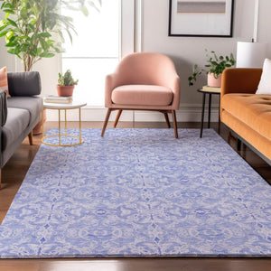 HomeRoots 9' X 12' Sky Blue & Ivory Medallion Area Rug - Washable, UV-Protected, Stylish & Durable Design! 665175
