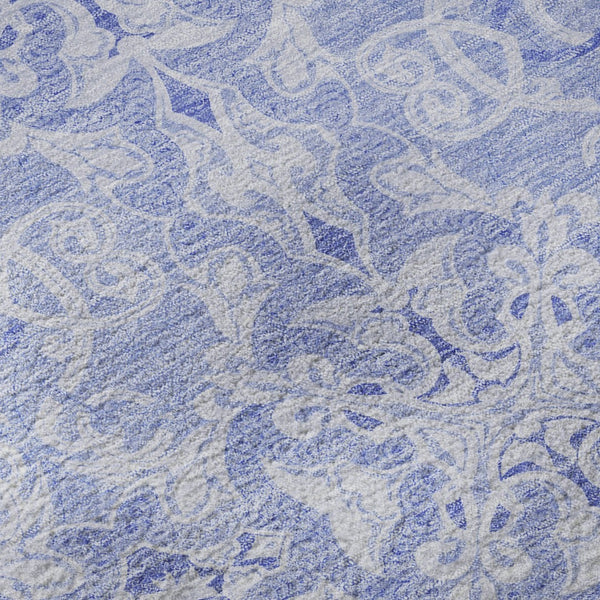 HomeRoots 9' X 12' Sky Blue & Ivory Medallion Area Rug - Washable, UV-Protected, Stylish & Durable Design! 665175
