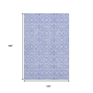 HomeRoots 10' X 14' Sky Blue & Ivory Medallion Washable Area Rug - Durable, Stylish, UV Protected for Homes! 665176