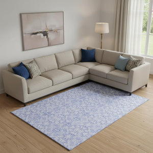 HomeRoots 10' X 14' Sky Blue & Ivory Medallion Washable Area Rug - Durable, Stylish, UV Protected for Homes! 665176