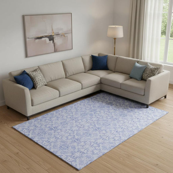 HomeRoots 10' X 14' Sky Blue & Ivory Medallion Washable Area Rug - Durable, Stylish, UV Protected for Homes! 665176