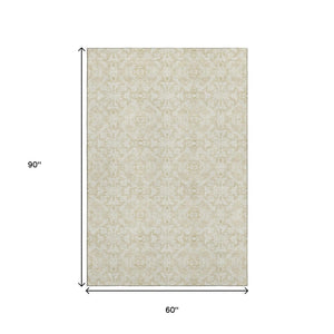 HomeRoots 5' X 8' Tan And Beige Medallion Area Rug - Washable, UV Protected, Stylish & Durable for Any Room! 665178