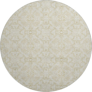 HomeRoots 8' Tan and Beige Medallion Round Rug - Washable, Stain Resistant, UV Protected for Any Space 665179