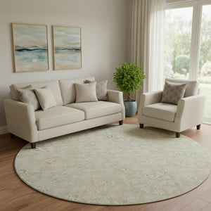 HomeRoots 8' Tan and Beige Medallion Round Rug - Washable, Stain Resistant, UV Protected for Any Space 665179