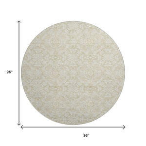 HomeRoots 8' Tan and Beige Medallion Round Rug - Washable, Stain Resistant, UV Protected for Any Space 665179