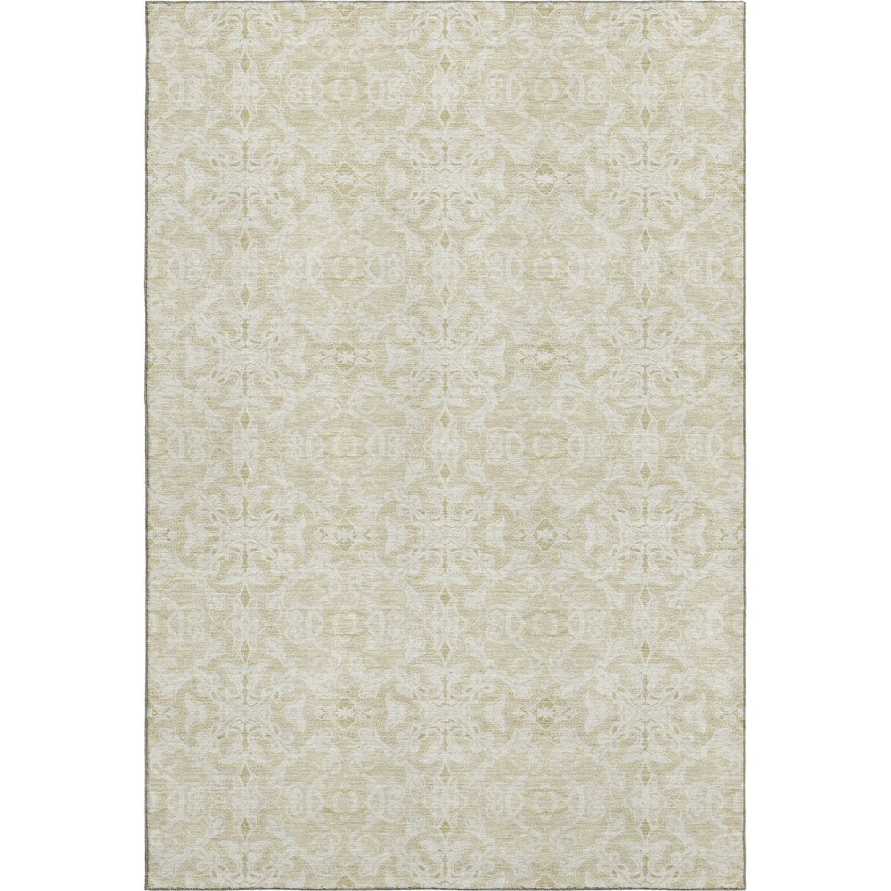HomeRoots 8' X 10' Tan and Beige Medallion Washable Area Rug - Durable, Stain-Resistant, UV Protected Design 665180