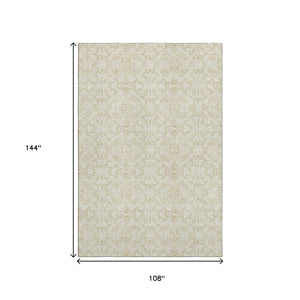 HomeRoots 9' X 12' Tan Beige Medallion Area Rug - Durable, Washable, UV Protected, Stain Resistant & Stylish 665181