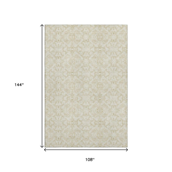 HomeRoots 9' X 12' Tan Beige Medallion Area Rug - Durable, Washable, UV Protected, Stain Resistant & Stylish 665181