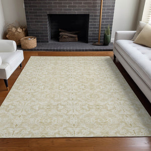 HomeRoots 9' X 12' Tan Beige Medallion Area Rug - Durable, Washable, UV Protected, Stain Resistant & Stylish 665181