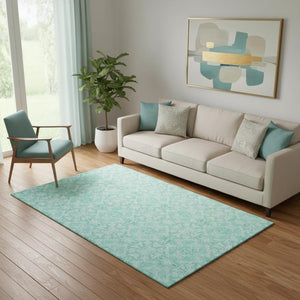 HomeRoots 5' X 8' Vibrant Turquoise and Teal Medallion Area Rug – Washable, UV Protected, Pet & Kid Friendly! 665184