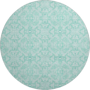 HomeRoots 8' Turquoise and Teal Medallion Round Rug – Washable, UV-Protected, Stain-Resistant for Busy Homes! 665185