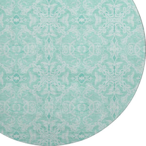 HomeRoots 8' Turquoise and Teal Medallion Round Rug – Washable, UV-Protected, Stain-Resistant for Busy Homes! 665185