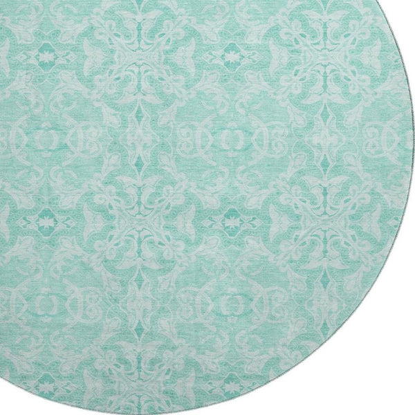 HomeRoots 8' Turquoise and Teal Medallion Round Rug – Washable, UV-Protected, Stain-Resistant for Busy Homes! 665185