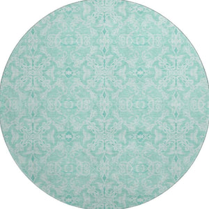 HomeRoots 8' Turquoise and Teal Medallion Round Rug – Washable, UV-Protected, Stain-Resistant for Busy Homes! 665185
