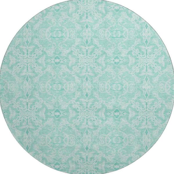 HomeRoots 8' Turquoise and Teal Medallion Round Rug – Washable, UV-Protected, Stain-Resistant for Busy Homes! 665185