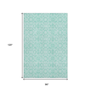 HomeRoots 8' X 10' Vibrant Turquoise & Teal Medallion Area Rug - Washable, UV Protected, Stain Resistant Design 665186