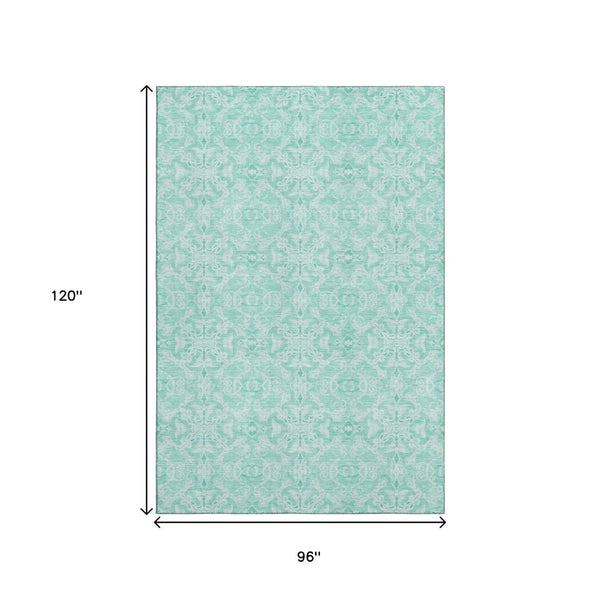 HomeRoots 8' X 10' Vibrant Turquoise & Teal Medallion Area Rug - Washable, UV Protected, Stain Resistant Design 665186