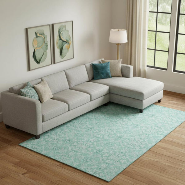 HomeRoots 8' X 10' Vibrant Turquoise & Teal Medallion Area Rug - Washable, UV Protected, Stain Resistant Design 665186