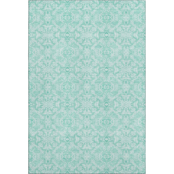 HomeRoots 8' X 10' Vibrant Turquoise & Teal Medallion Area Rug - Washable, UV Protected, Stain Resistant Design 665186