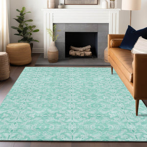 HomeRoots 8' X 10' Vibrant Turquoise & Teal Medallion Area Rug - Washable, UV Protected, Stain Resistant Design 665186