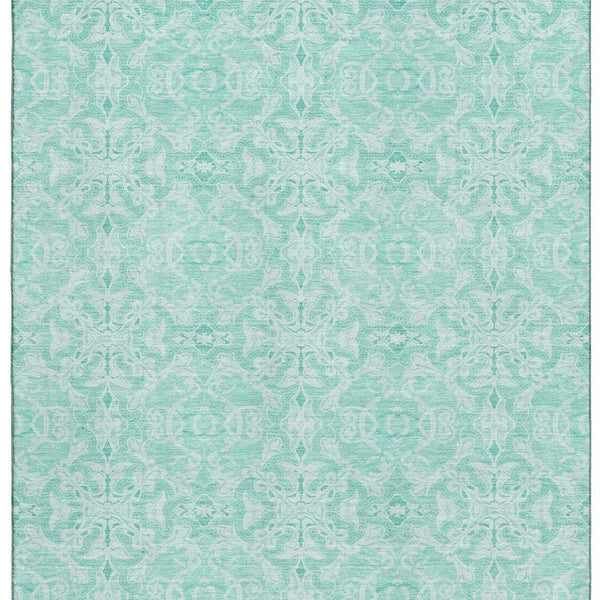HomeRoots 8' X 10' Vibrant Turquoise & Teal Medallion Area Rug - Washable, UV Protected, Stain Resistant Design 665186